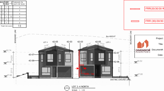 Fire separation elevation — north at Bradbury Road Development