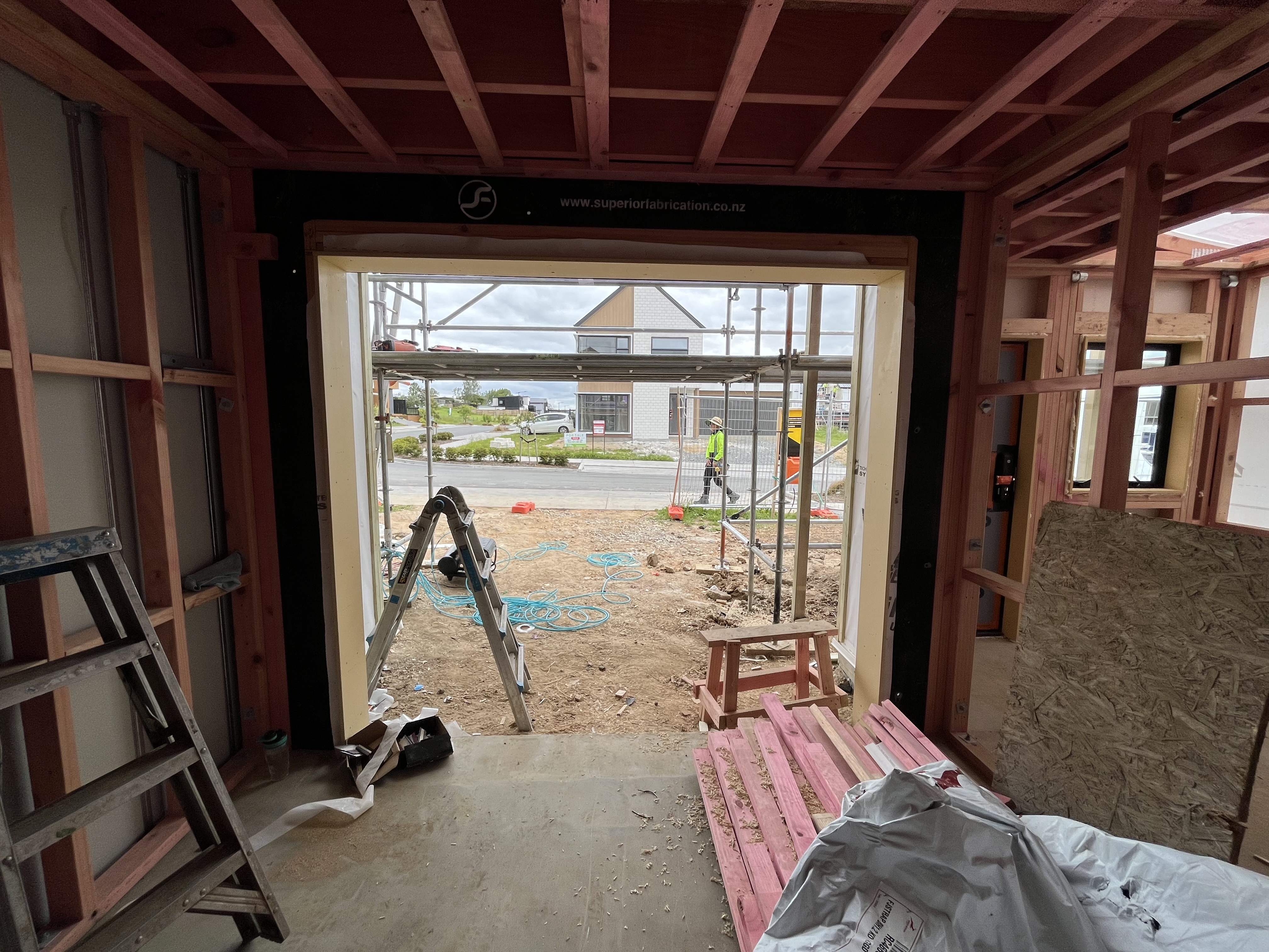Garage opening and structural framing at Lot 527 Greenhill Park