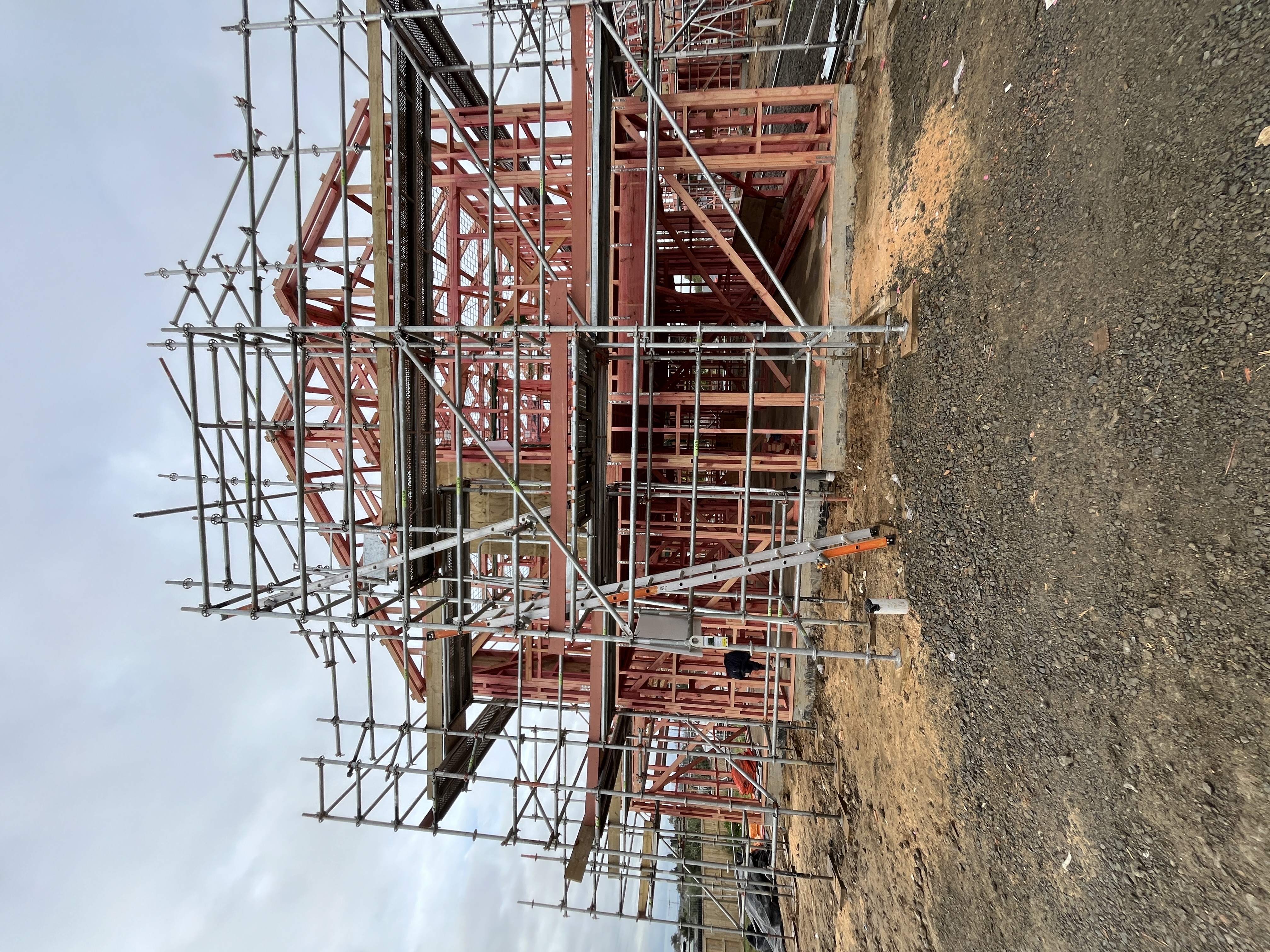 Two-storey timber framing under construction at 11 Musselwhite Terrace