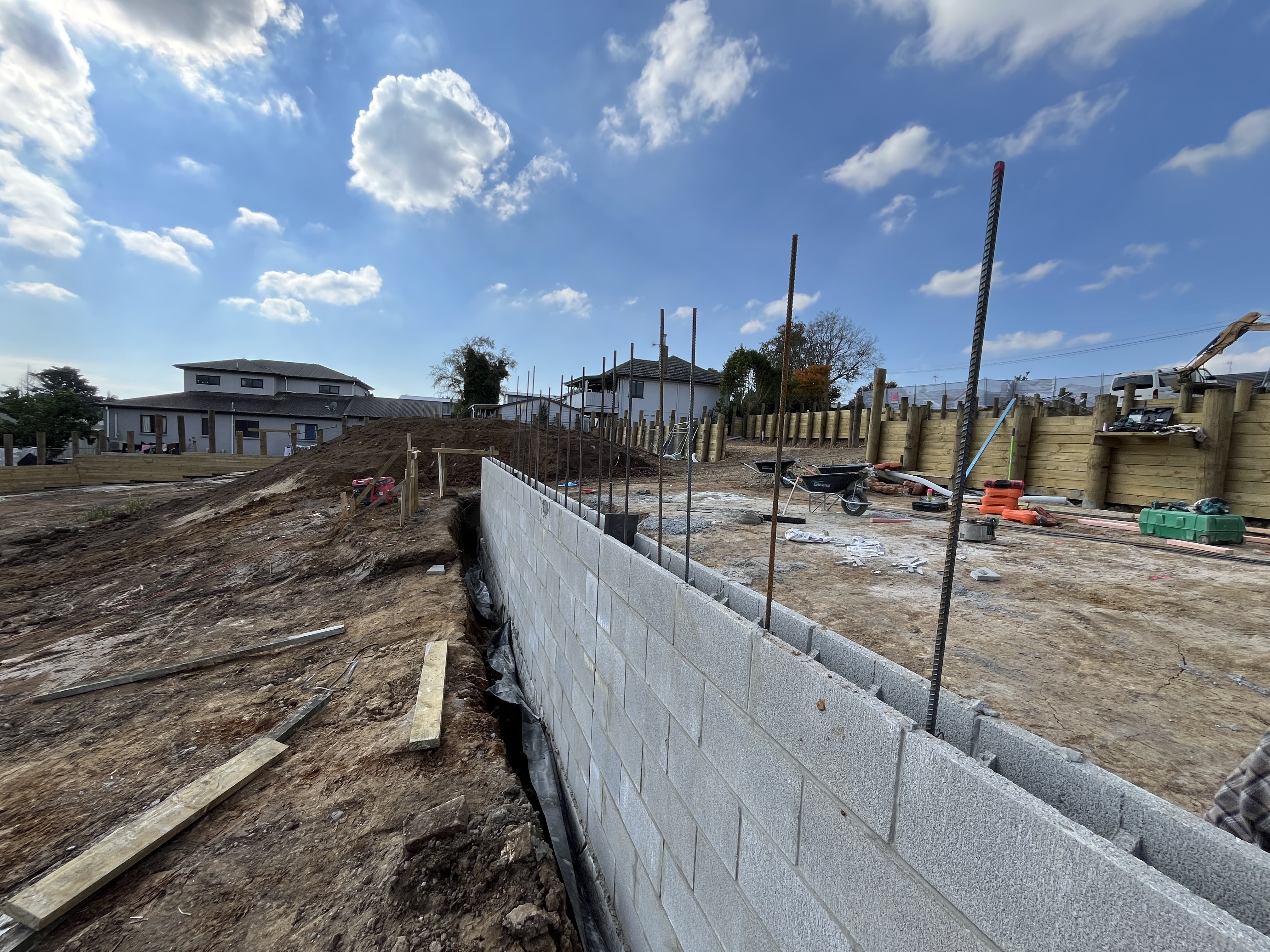 Blockwork and timber retaining walls at Storey Ave