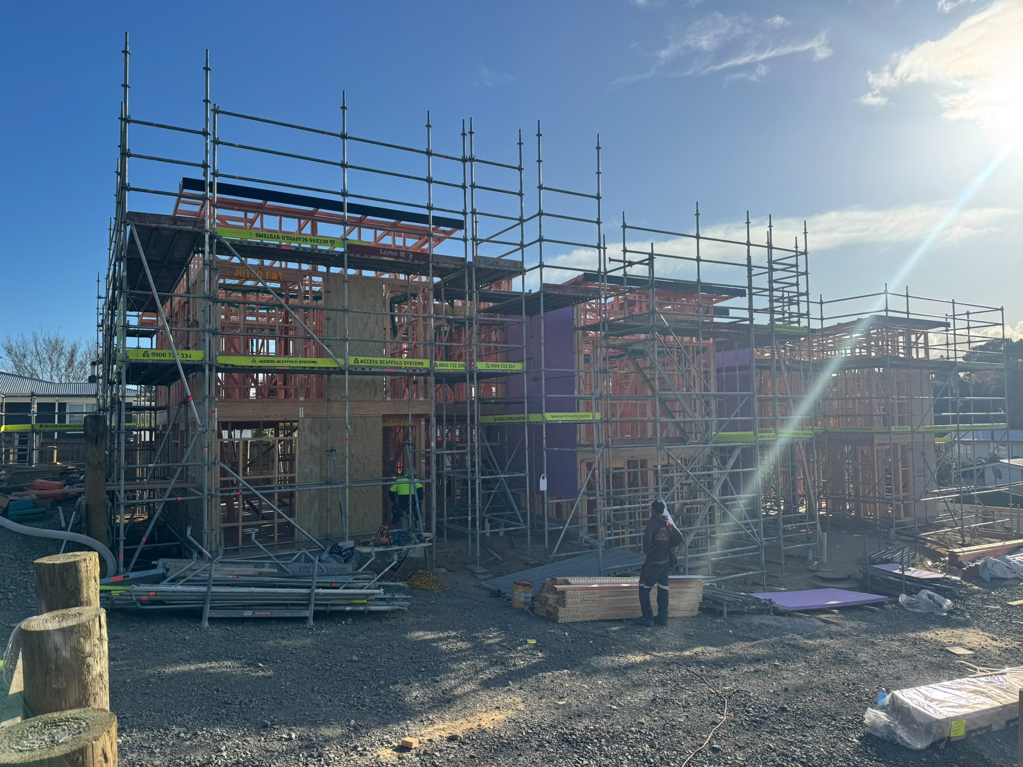 Timber framing and scaffolding at Storey Ave