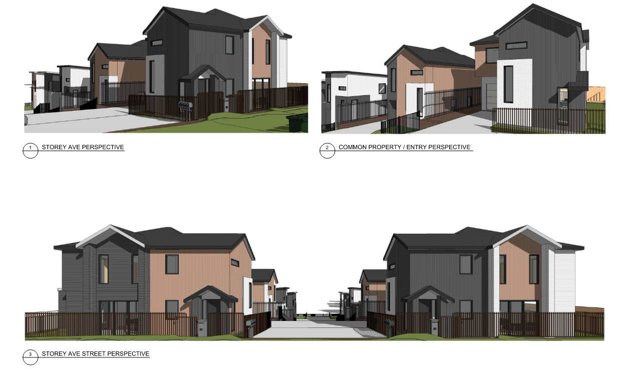 Street and entrance perspectives at Storey Ave