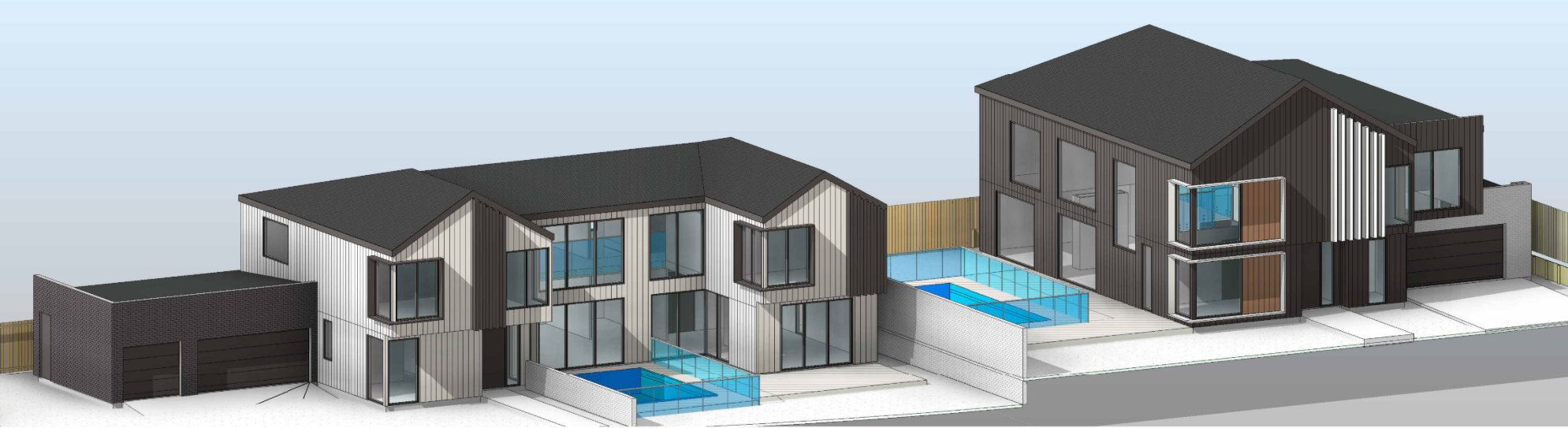 Architectural perspective of the proposed two-house subdivision
